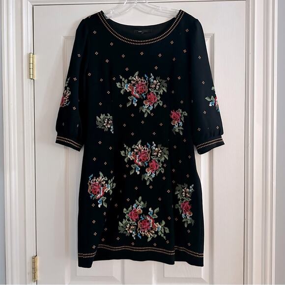 BCBG Maxazria Embroidered Dress Black Boho Sheath Statement Western BCBG Small - Picture 2 of 12